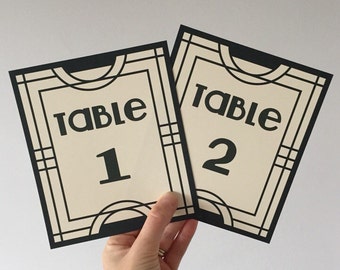 Gatsby Table Number Cards, Art Deco, Wedding, vintage party