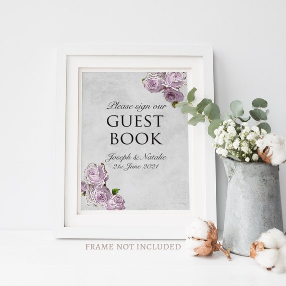 Lilac Shabby Chic Vintage Guest Book Personalised Wedding Sign Poster 