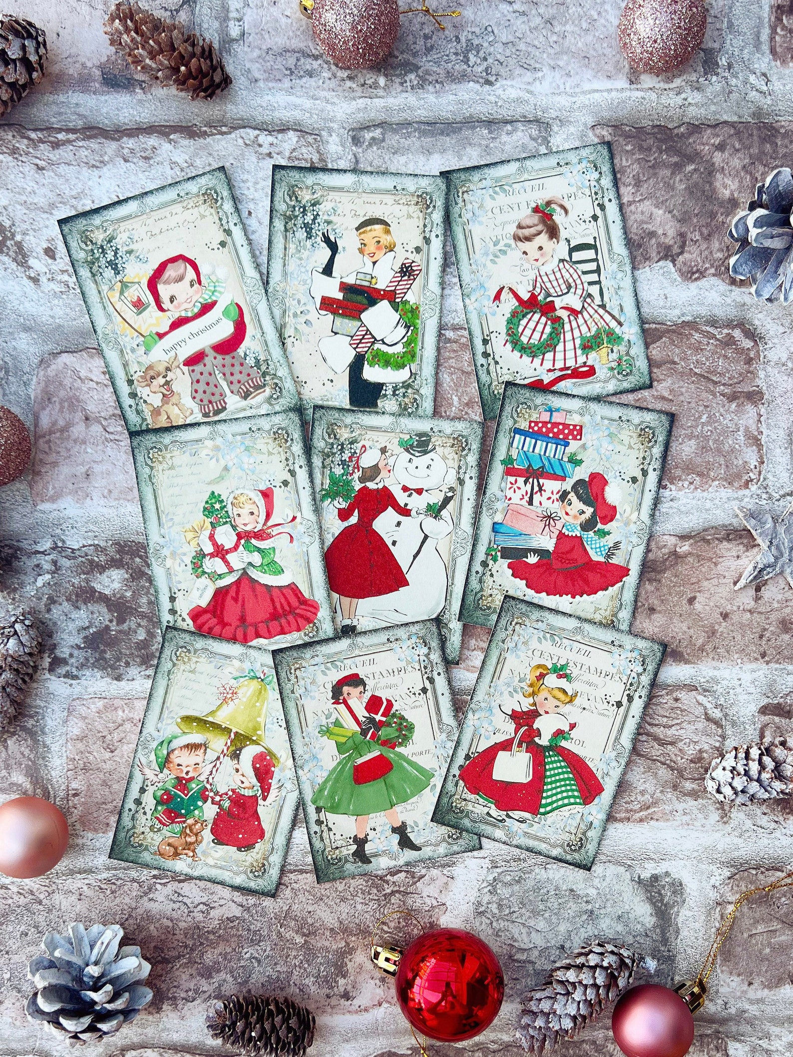 Christmas Card Toppers Vintage Retro Style for Scrapbooking - Etsy UK
