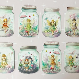 Captured Fairy Fairies Mason Jar Tags or Toppers for craft scrapbooking gifts etc - set of 8