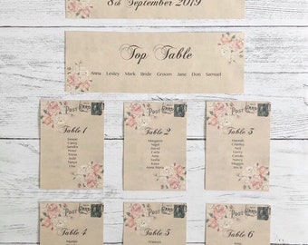 Vintage Style Wedding Table planner Cards postcard Seating Plan