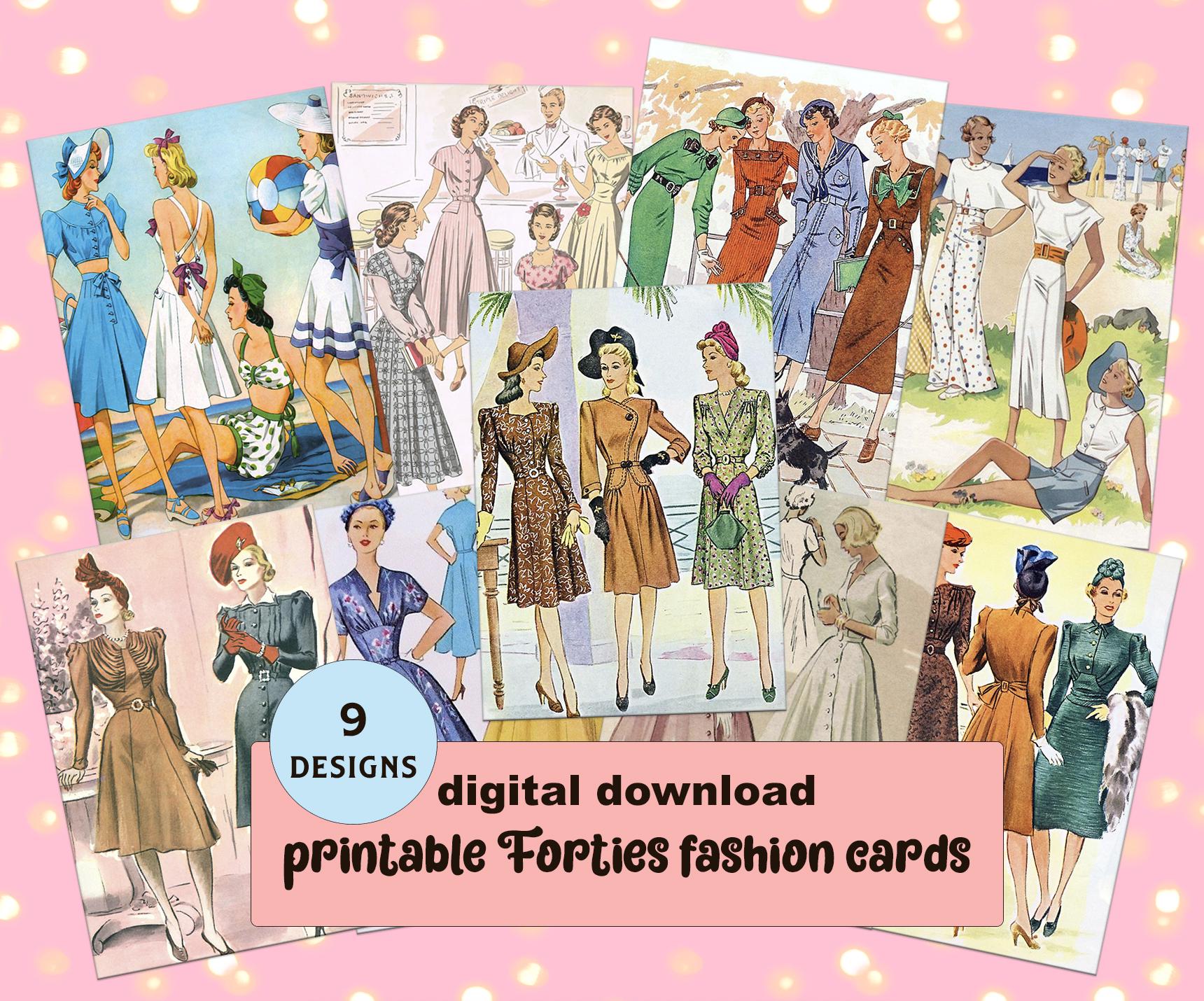 Printable 1940's Fashion Cards - Instant Digital Download ATC - Etsy