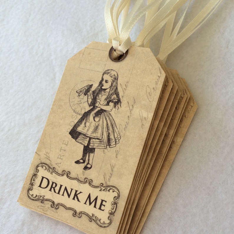 Alice In Wonderland vintage style gift tags set of 10 Drink Me image 8