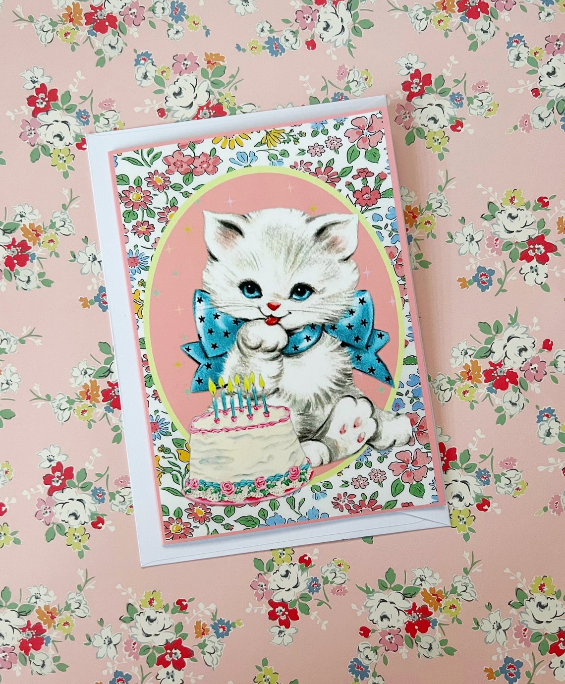 Pretty Kitty Birthday Card Kitsch Cat Vintage Pastel - Etsy