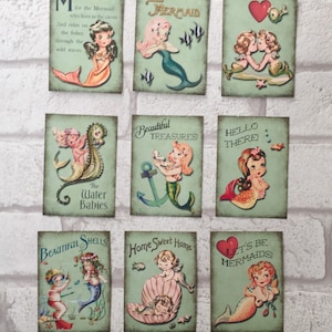 Mermaid card toppers - make your own cards, gift tags, vintage retro style image 1