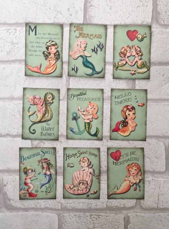 Mermaid card toppers - make your own cards, gift tags, vintage retro style
