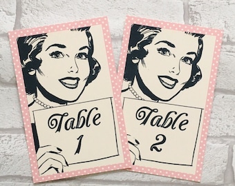 Wedding Table Numbers Cards - Vintage Retro Kitsch Fifties - 1950's party names centrepiece