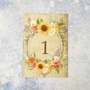 Sunflower Wedding Table Number Cards wild flower design centrepiece image 4