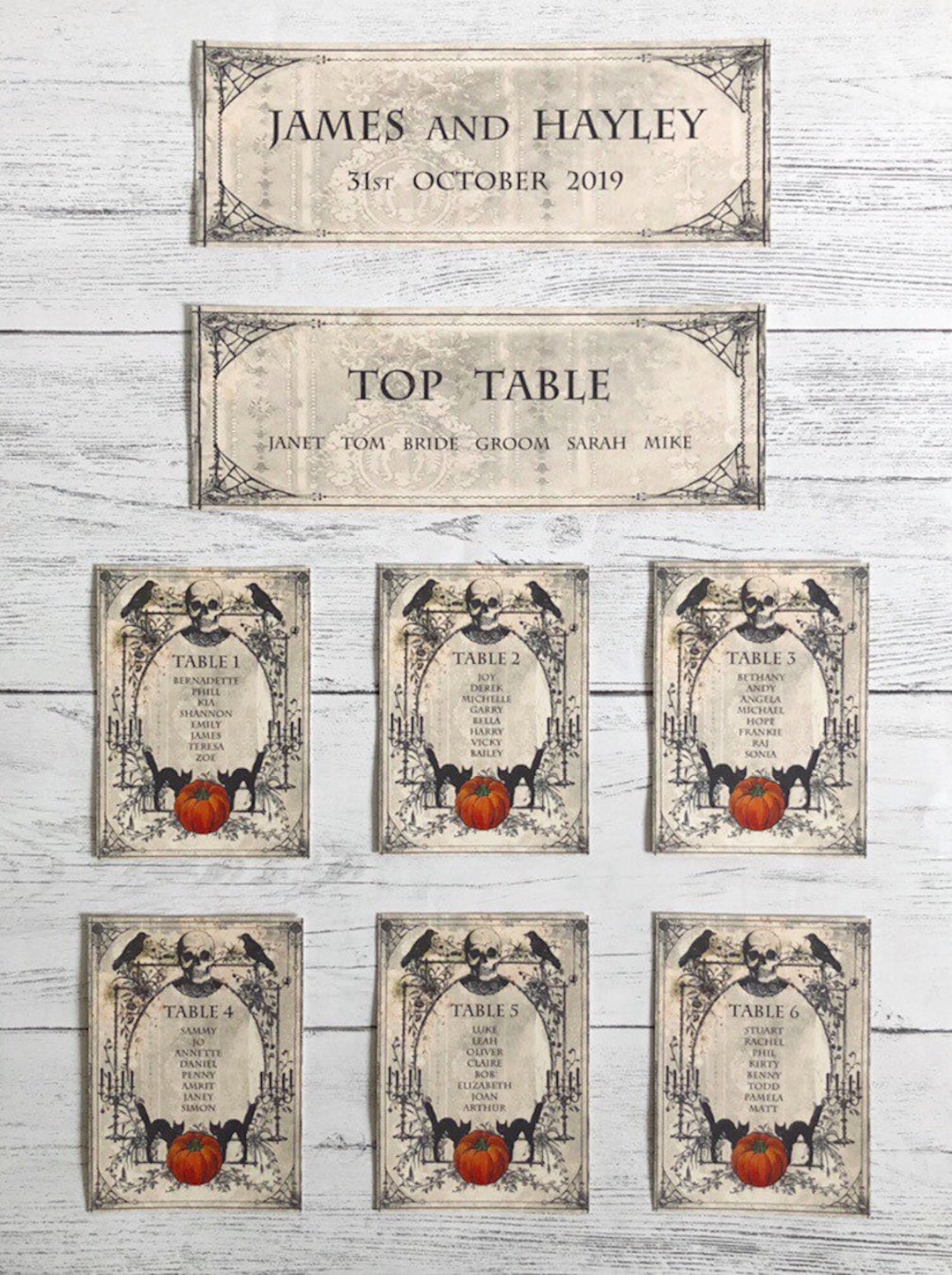 Spooky Halloween Table Planner Cards Seating Plan Wedding Party Event ...