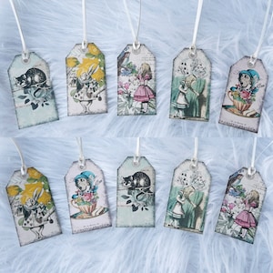 Etiquettes cadeaux Alice au pays des merveilles étiquettes bouteilles - lot de 10 - personnages vintage
