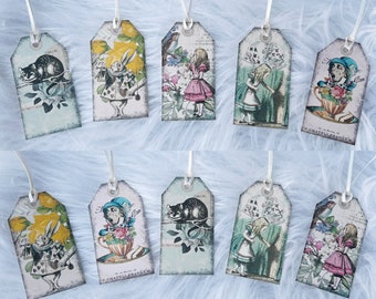 Alice in Wonderland gift tags labels bottle tags - set of 10 - vintage characters