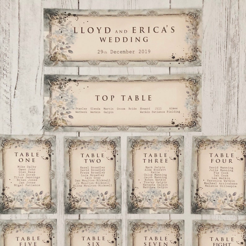 Wedding Plan Planner Table Seating Guest Vintage Style Blue image 2