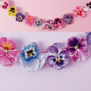 Pansy Flower Bunting Garland Spring wedding party Easter Ostara home pressed flowers 2 metres