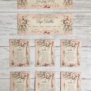 Vintage Style Pink Wedding Table Plan Cards Seating Planner