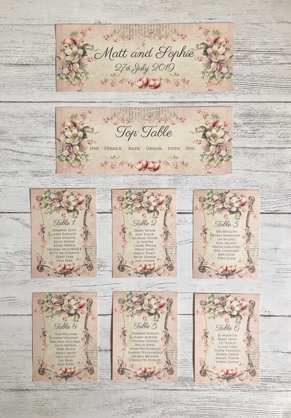 Wedding Table Plan Cards Seating Planner Vintage Style Pink 