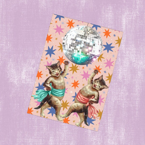 Disco Dancing Cats Birthday Card Kitsch