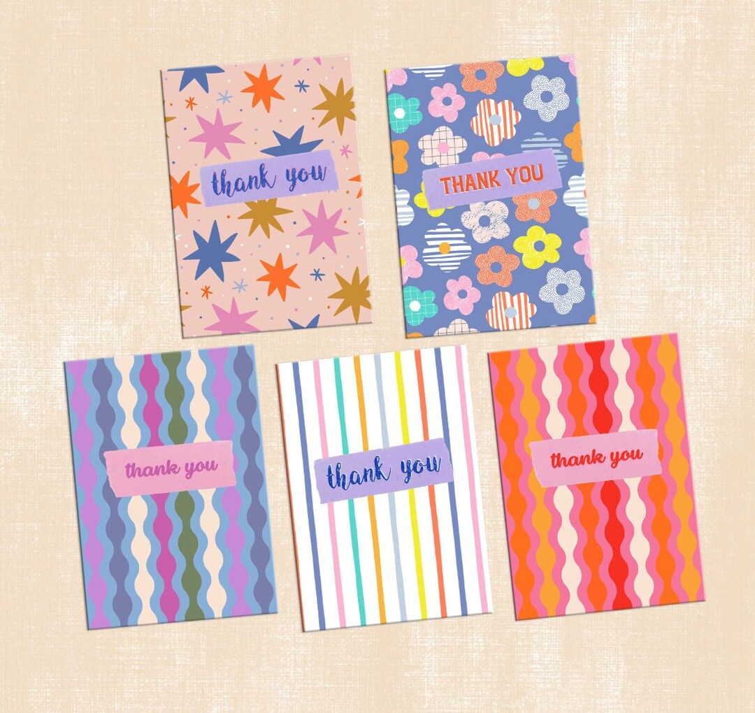 Mixed Pack of Thank You Cards Recycled Bright Fun Retro Etsy