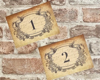 Wedding table numbers cards, vintage style card numbers or names, you choose