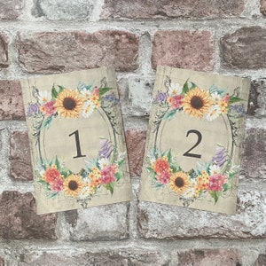 Sunflower Wedding Table Number Cards wild flower design centrepiece image 2