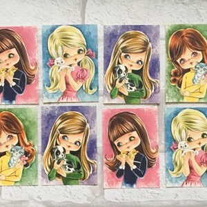 Girl card toppers, craft, scrapbooking, tags spring retro vintage