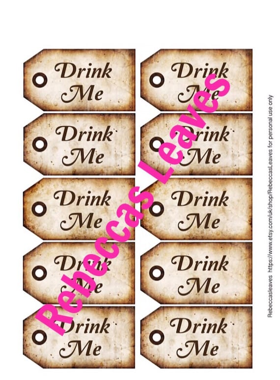 Drink Me Alice in Wonderland Gift Tags, Digital Download Instant Wedding  Favors Party Favours 