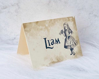 Alice Theme Wedding Place Name Cards - set of 10 - Personalised Wonderland Vintage