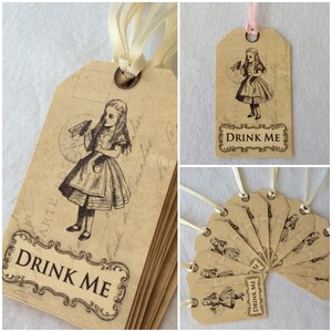 Alice In Wonderland vintage style gift tags set of 10 Drink Me image 5