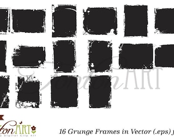 Digital Photo Overlay Grunge Frames, 16 Distressed Borders PNG, JPG & EPS, Grunge Clipart, Instant Download - D002