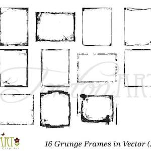 Digital Grunge Frame - Photo Overlays - eps & png - 16 digital frames - digital clip art - grunge borders vector - instant download - D001