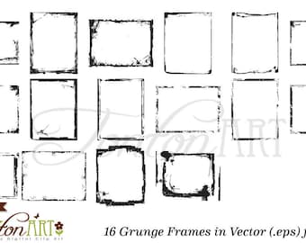 Digital Grunge Frame Photo Overlays, 16 Distressed Borders PNG & EPS, Grunge Clipart, Instant Download - D001