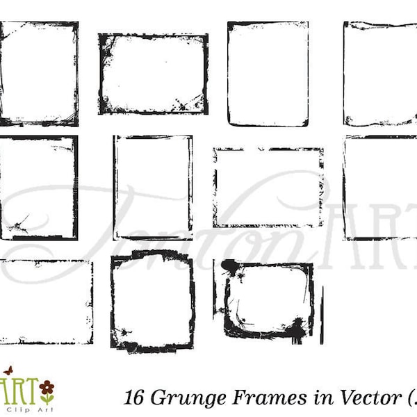 Digital Grunge Frame - Photo Overlays - eps & png - 16 digital frames - digital clip art - grunge borders vector - instant download - D001