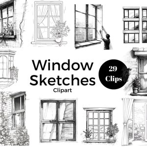 Window Sketches clipart, Window Sketches, pencil window sketches, Window clipart, Window Illustrations, Pencil drawings, Journaling windows