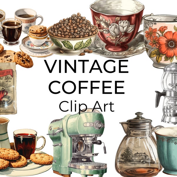 1950's Vintage clips, Coffee Cup clipart,Digital Clipart Illustrations, Artists clips, Scrapbook images, Coffee Sets, Coffee Stickers,