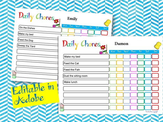 Editable Kids Chore Chart
