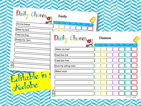 Editable Chore Chart For Adults