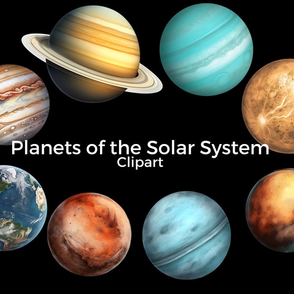 Planets of the Solar System, Realistic Planets Clipart Set, Space Clipart PNG, Solar System, Earth Illustration, Mars, Venus, Saturn, Planet