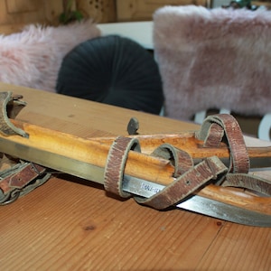 Rzadko !! Antyczne łyżwy antyczne / BROCANTE & VINTAGE / paski skórzane, drewno / magiczne