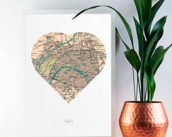 Personalised Vintage Heart Map Print