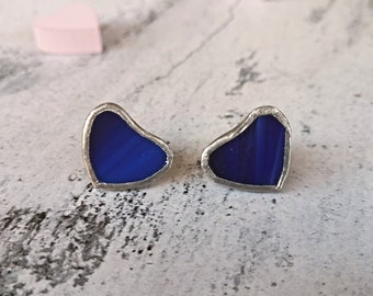 Orecchini cuore blu in vetro con perno in argento 925, regalo elegante per fidanzata, dono di anniversario per moglie, gioiello per amica