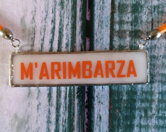 M'arimbarza necklace in white glass and orange quote inspirational necklace with rubber and glass motivational phrases funny quote