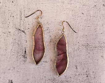 Transparent purple drop earrings, stained glass with sterling silver 925