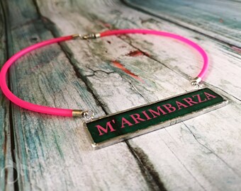 M'arimbarza necklace in green glass and pink quote inspirational motivational phrases resilience funny message jewellery italian lifestyle