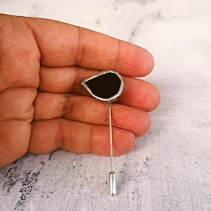 Black drop sterling silver men&#39;s lapel pin boutonniere for suit, handmade men&#39;s jewelry, Wedding Lapel Pin Groom and Best Man Lapel Pin