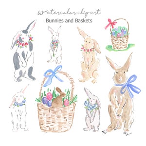 Aquarell Osterhasen und Osterkörbe Clip Art Sammlung, Aquarell Ostern Clip Art Osterkorb, Aquarell Hasen, Schokoladenhase