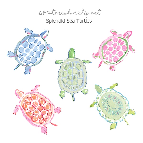 Watercolor Turtles Clip Art Collection, Watercolor Sea Turtles Clip Art, Beach Clip Art, Beach House Decor, Beach House Digital Download