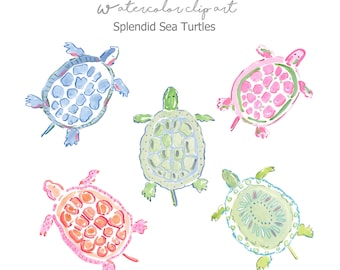Watercolor Turtles Clip Art Collection, Watercolor Sea Turtles Clip Art, Beach Clip Art, Beach House Decor, Beach House Digital Download