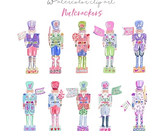 Watercolor Nutcrackers Clip Art, Christmas Clip Art, Nutcrackers, Christmas Cards DIY, Pastel Nutcracker, Holiday Printable, Nutcracker Art