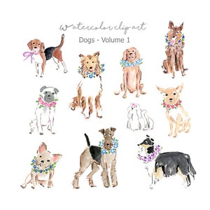 Watercolor Dogs, Digital Clip Art Dog Breeds, Watercolor Clipart Collection, Dog Illustration, Printable Dog Art, Dog Breeds Clip Art