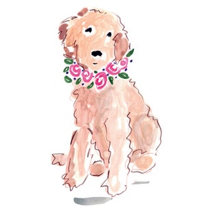 Presentes Golden Doodle, Golden Doodle PNG, Guirlanda Floral Golden Doodle, Retrato de Cachorro, Arte de Berçário de Cachorro em Aquarela, Cartão de Saudação Golden Doodle