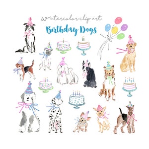 Birthday Dogs Clip Art Collection, Watercolor Birthday Dogs, Watercolor Birthday Party Clip Art, Puppy Clip Art, Puppy Birthday Clip Art